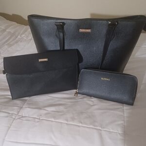 Bagsure 3 Piece Tote Wallet pouch Elegant Black Women's Bag Set
